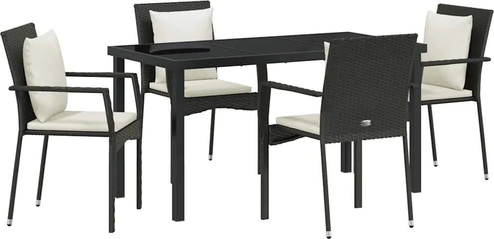 vidaXL Set de masă pentru grădină cu pernă 5 pcs Negru poliratan