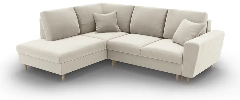 Colțar bej extensibil, cu spațiu de depozitare cu tapițerie din catifea (cu colț pe partea stângă-în formă de ”L”) Kyoto – Cosmopolitan Design