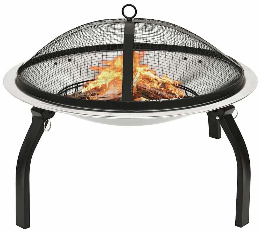 313353 vidaXL Vatră de foc 2-în-1 cu grătar/vătrai, 56x56x49 cm, oțel inoxidabil