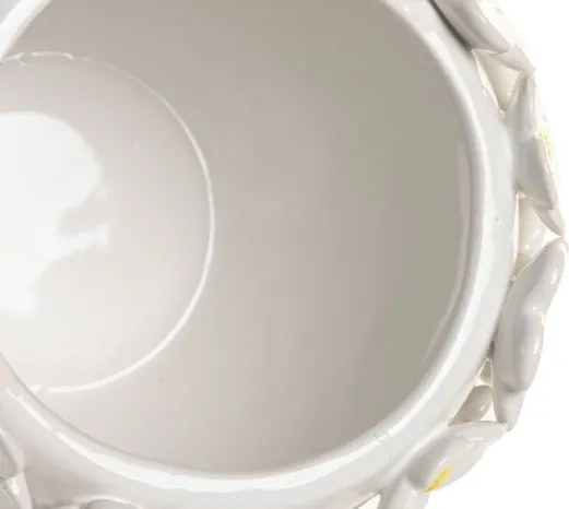 Vază decorativă margarete alb cu accente galbene din ceramică, "Marguerite"