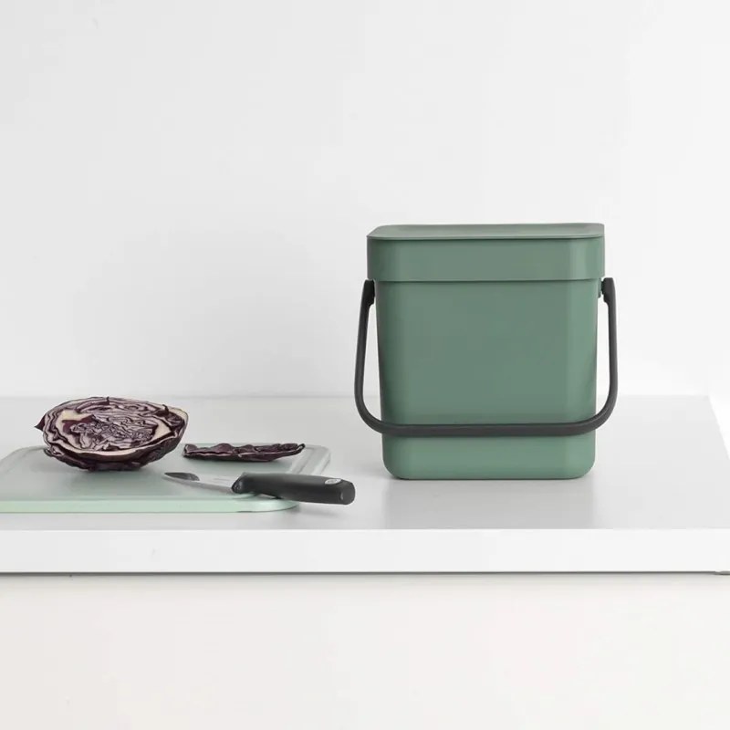 Cos de gunoi colectare selectiva BrabantiaSort&Go 1003229, 3 L, Maner, Montabil pe perete, Verde închis