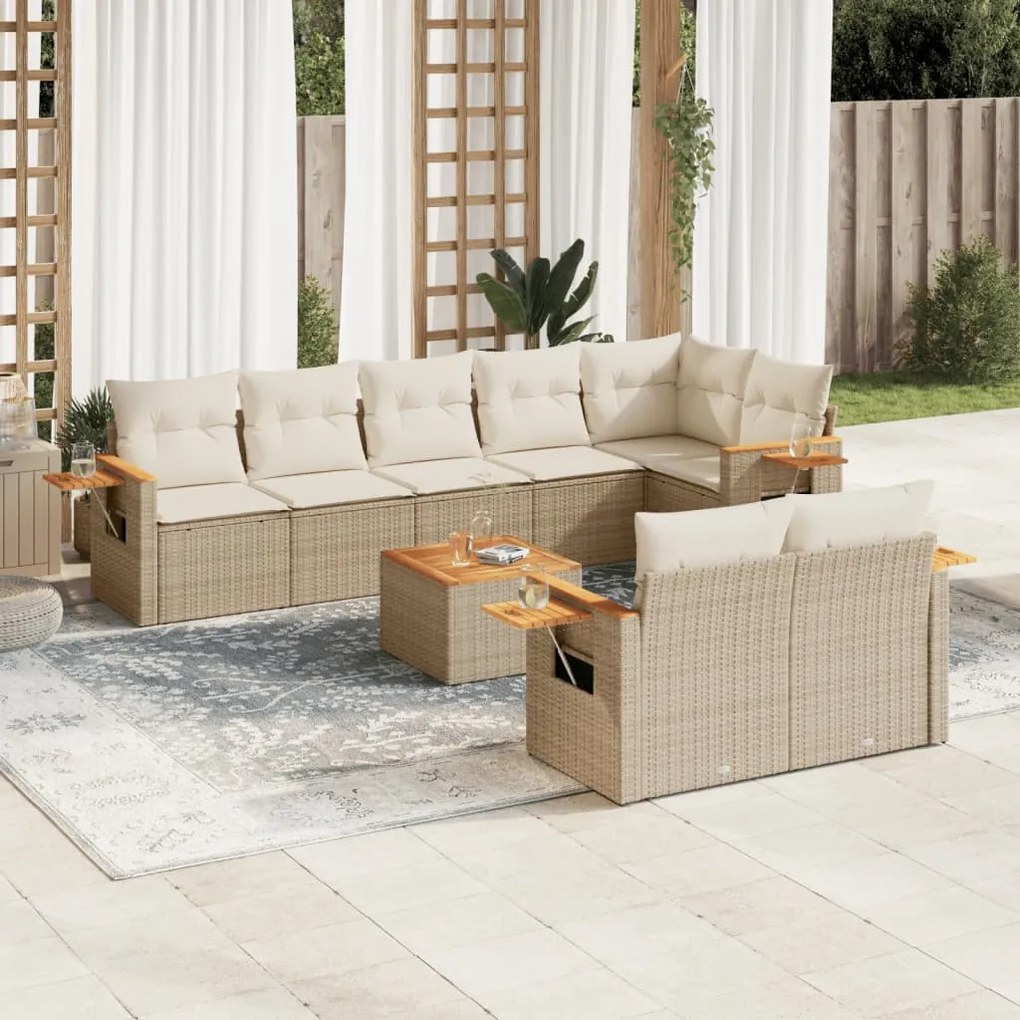 vidaXL Set canapele de grădină, 9 piese, cu perne, bej, poliratan