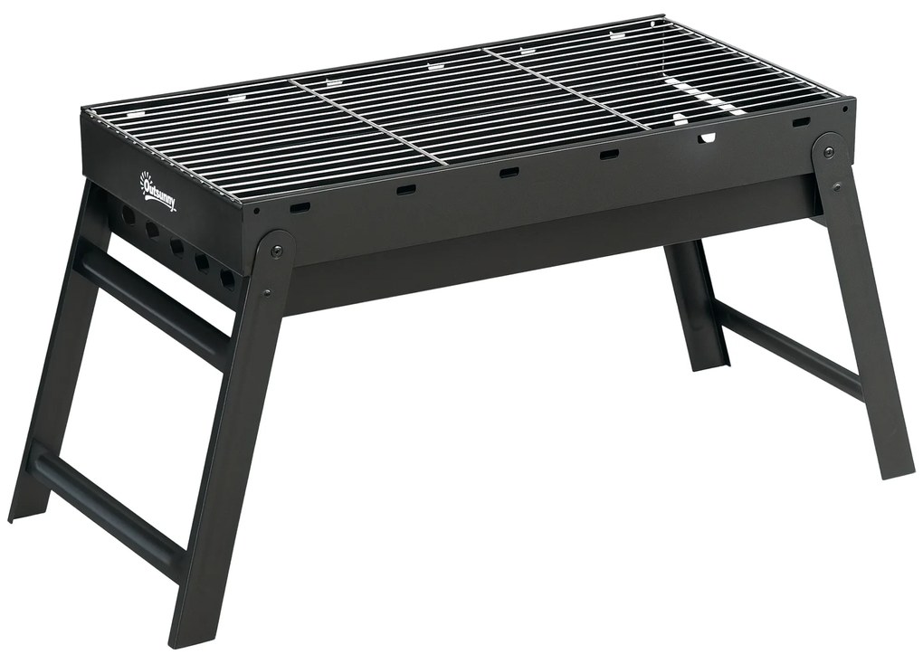 Outsunny Grătar la cărbuni de lemn pliabil portabil Grătar BBQ pe picioare cu tava de cărbuni detasabila 74L x 30l x 37H cm | Aosom Romania