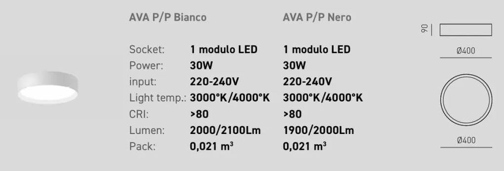Plafoniera LED AVA 40cm, alb sau negru