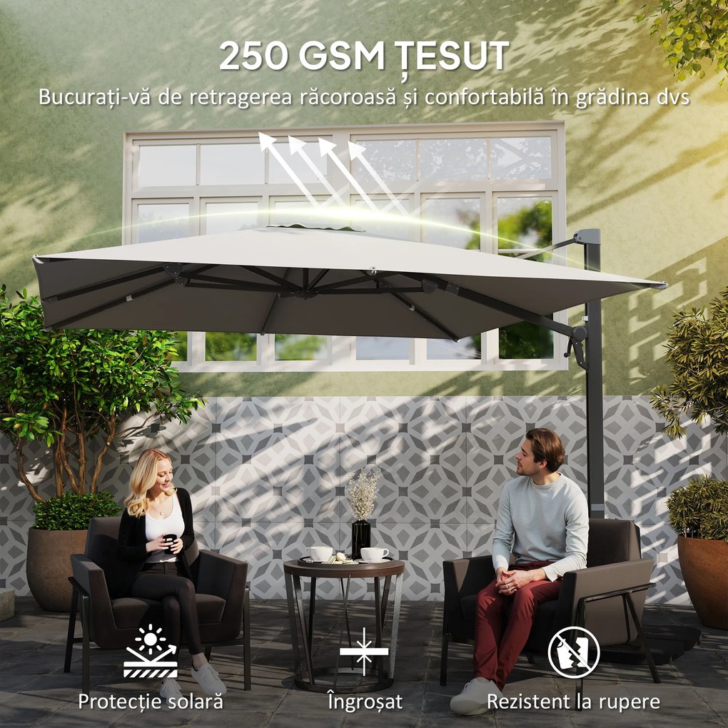 Outsunny Umbrelă Suspendată 3.6x3 m Rotativă și Inclinabilă Gri Deschis | Aosom Romania