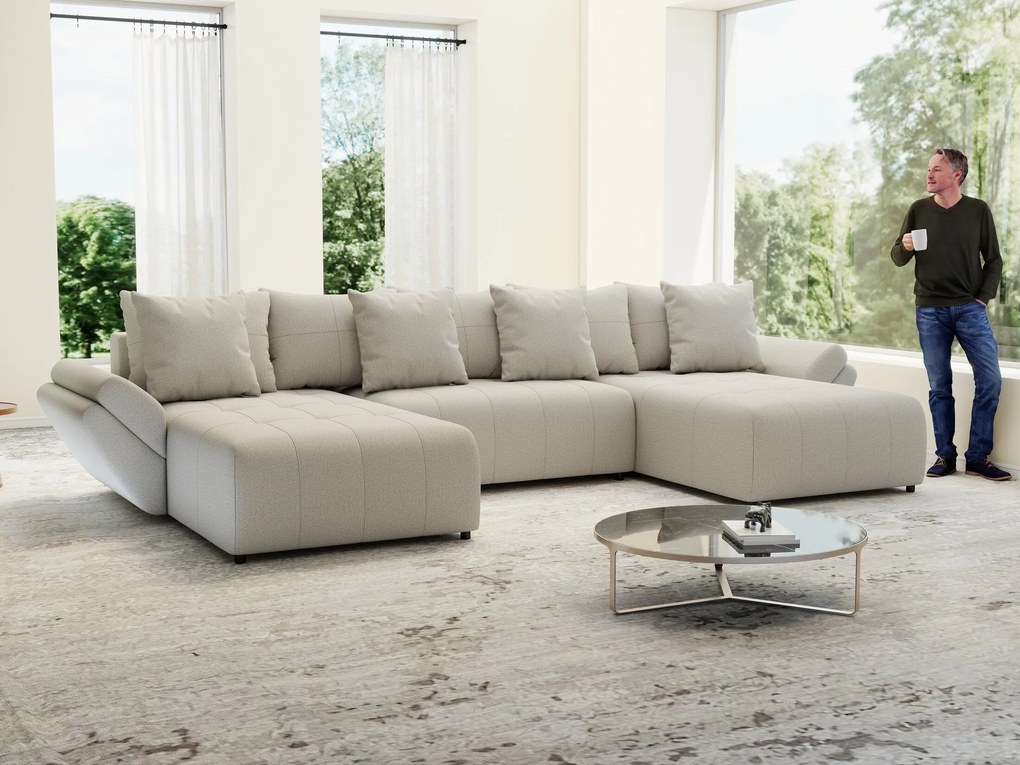 Colțar extensibil dumonde cu ladă de depozitare si sezut confortabil din spuma high-density, Berlin U Enjoy Bej 380x180 cm