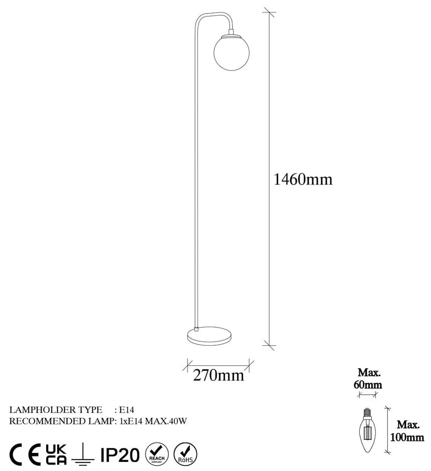 Lampadar cu abajur din sticlă (înălțime 27 cm) Viran – Opviq lights