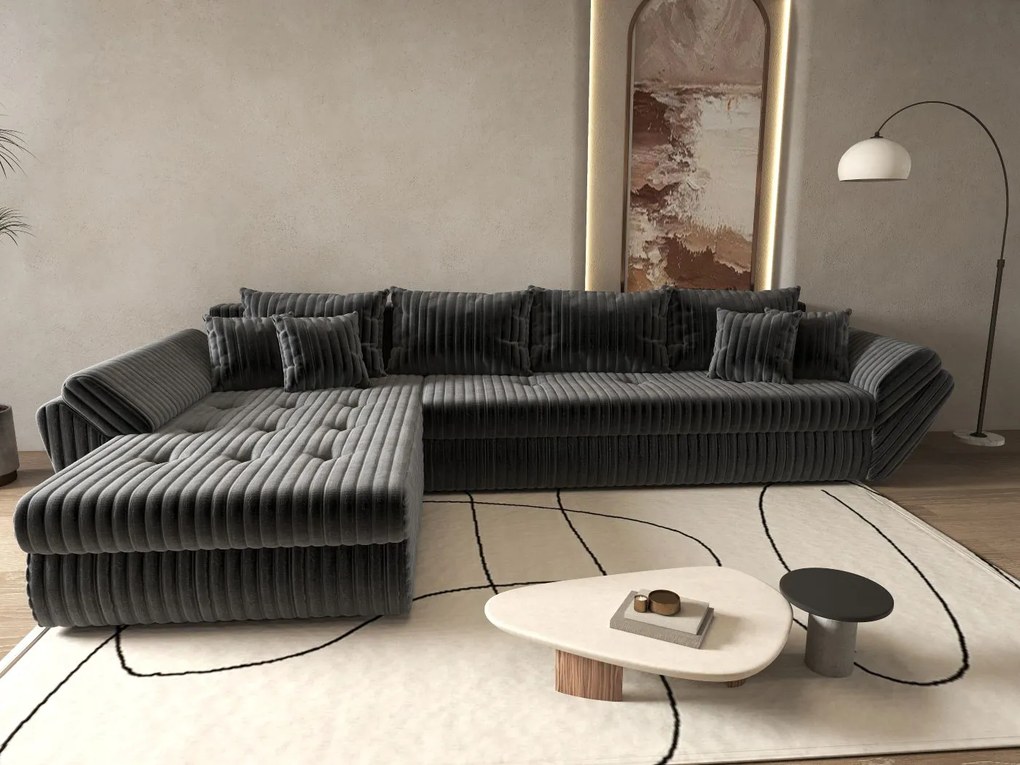 Colțar extensibil dumonde cu ladă de depozitare si sezut confortabil din spuma high-density, Loana XL Ambience Gri 335x185 cm