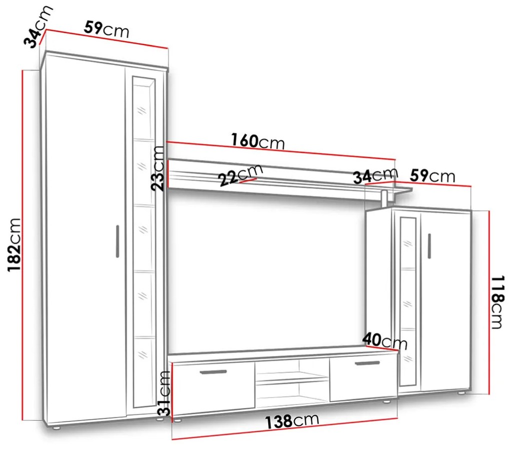 Mobilier living Orenia (stejar sonoma + Negru) (fără iluminat). 1054266