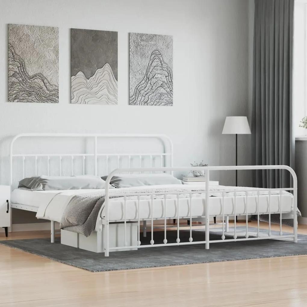 352652 vidaXL Cadru de pat metalic cu tăblie, alb, 200x200 cm