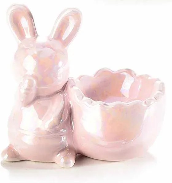 Suport ou ceramica roz sidef 8,5 cm x 5 cm x 8 h