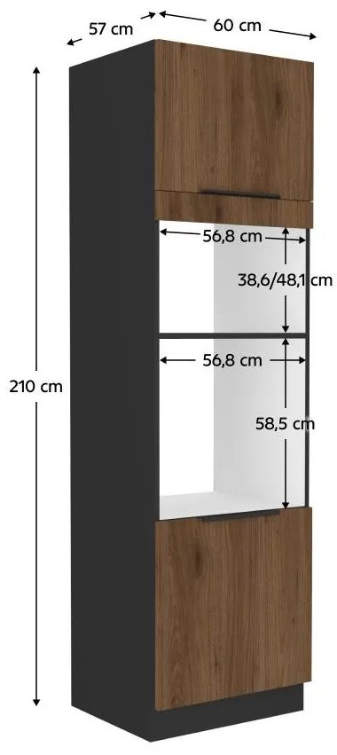 Dulap înalt pentru cuptor încorporat și cuptor cu microunde Monzesa 60 DPM 210 2F (nuc okapi + negru . 1096973