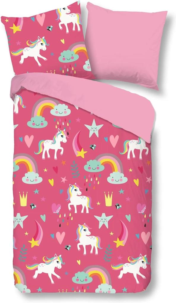 Home roz reversibile lenjerie de pat pentru pat de o persoana Good Morning Unicorn 140x200cm