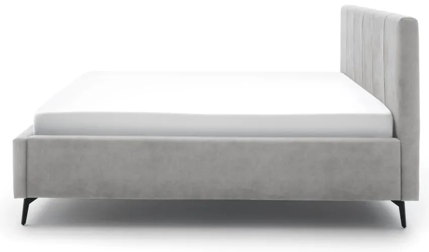 Pat matrimonial gri deschis tapițat cu spațiu de depozitare cu somieră 160x200 cm Lizzano – Meise Möbel