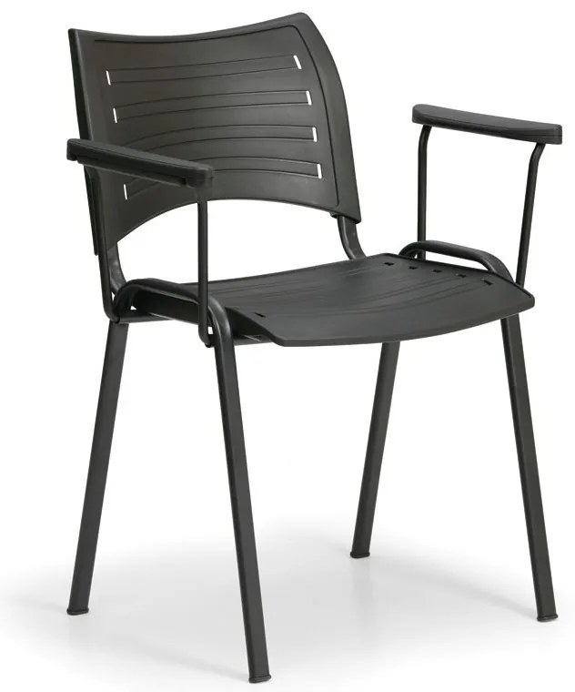 Scaun plastic SMART - picioare negre cu cotiere, negru