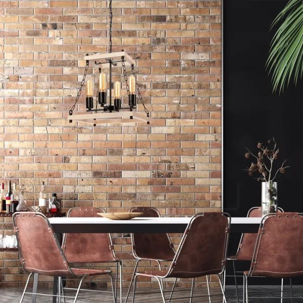 Lustră pe lanț JASPER 4xE27/60W/230V fag/bej