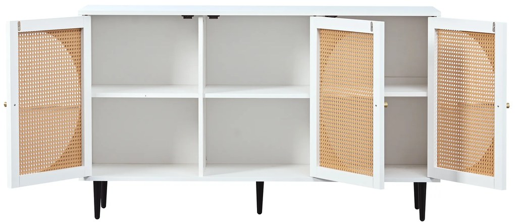 Comodă modernă cu 3 uși din ratan și mânere din metal, Alb | Aosom Romania