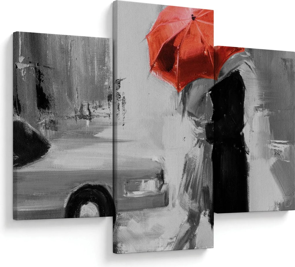 Tablou - Cuplu în dragoste sub o umbrelă, roșu (90x60 cm)