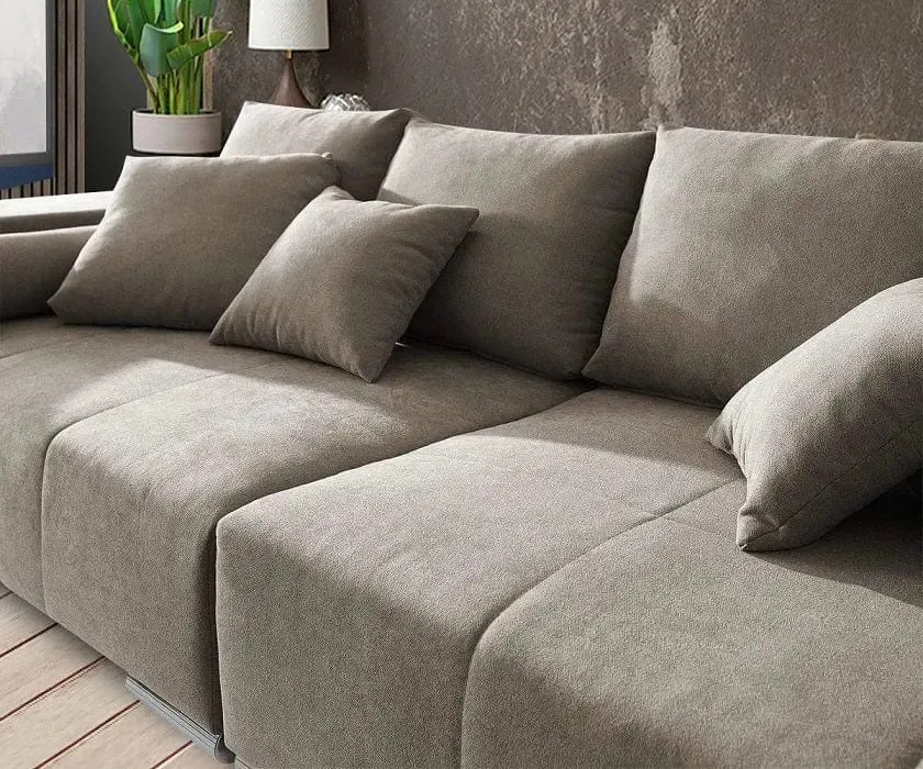 Canapea extensibilă dumonde cu ladă de depozitare si sezut confortabil din spuma high-density, Marbela Enjoy Camel XXL 295x100 cm cu taburet inclus