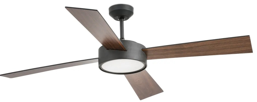 Lustra LED cu Ventilator si telecomanda design modern HYDRA negru / lemn nuc