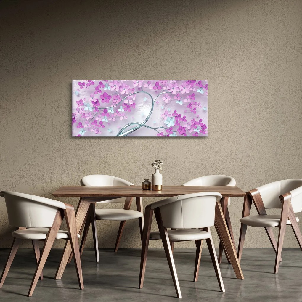 Tablouri cu flori pe trunchi argintiu - abstract (120x50 cm)