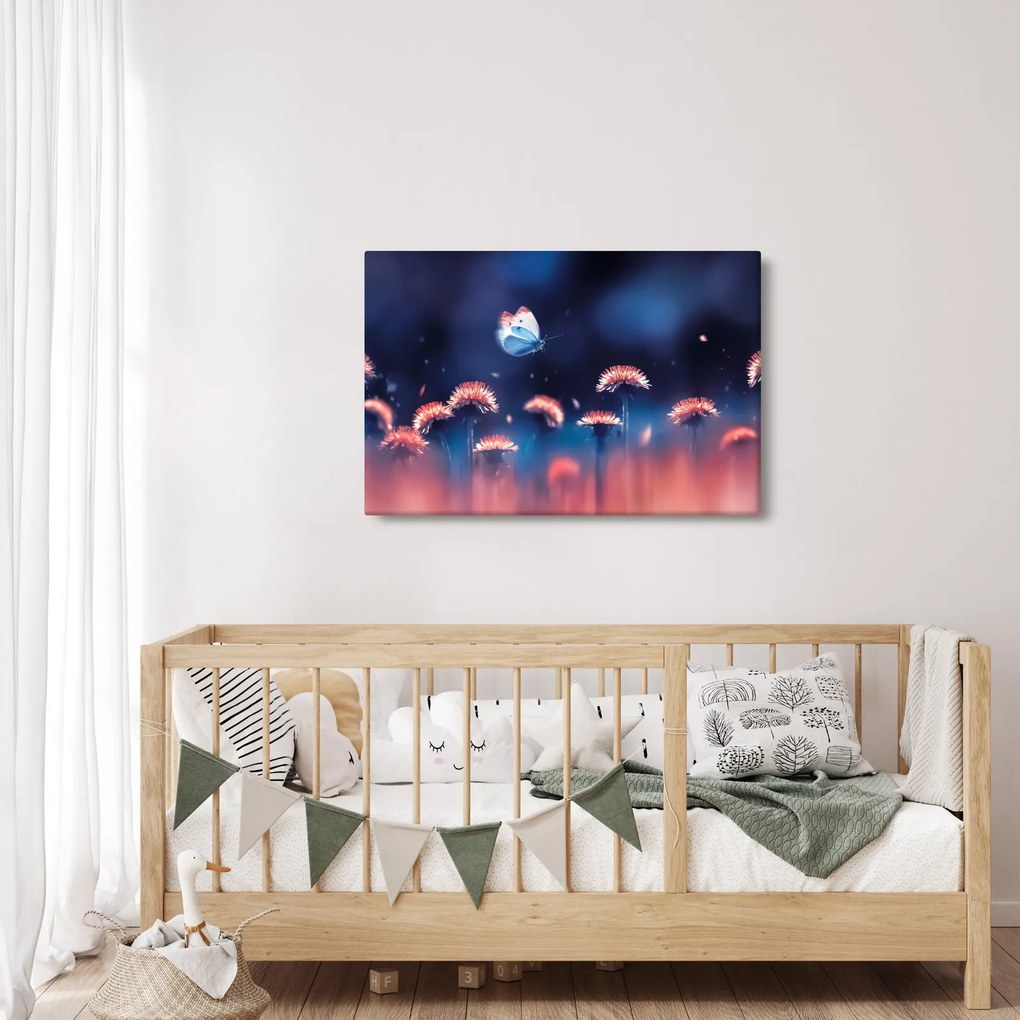 Tablou cu păpădii cu fluture albastru (90x60 cm)