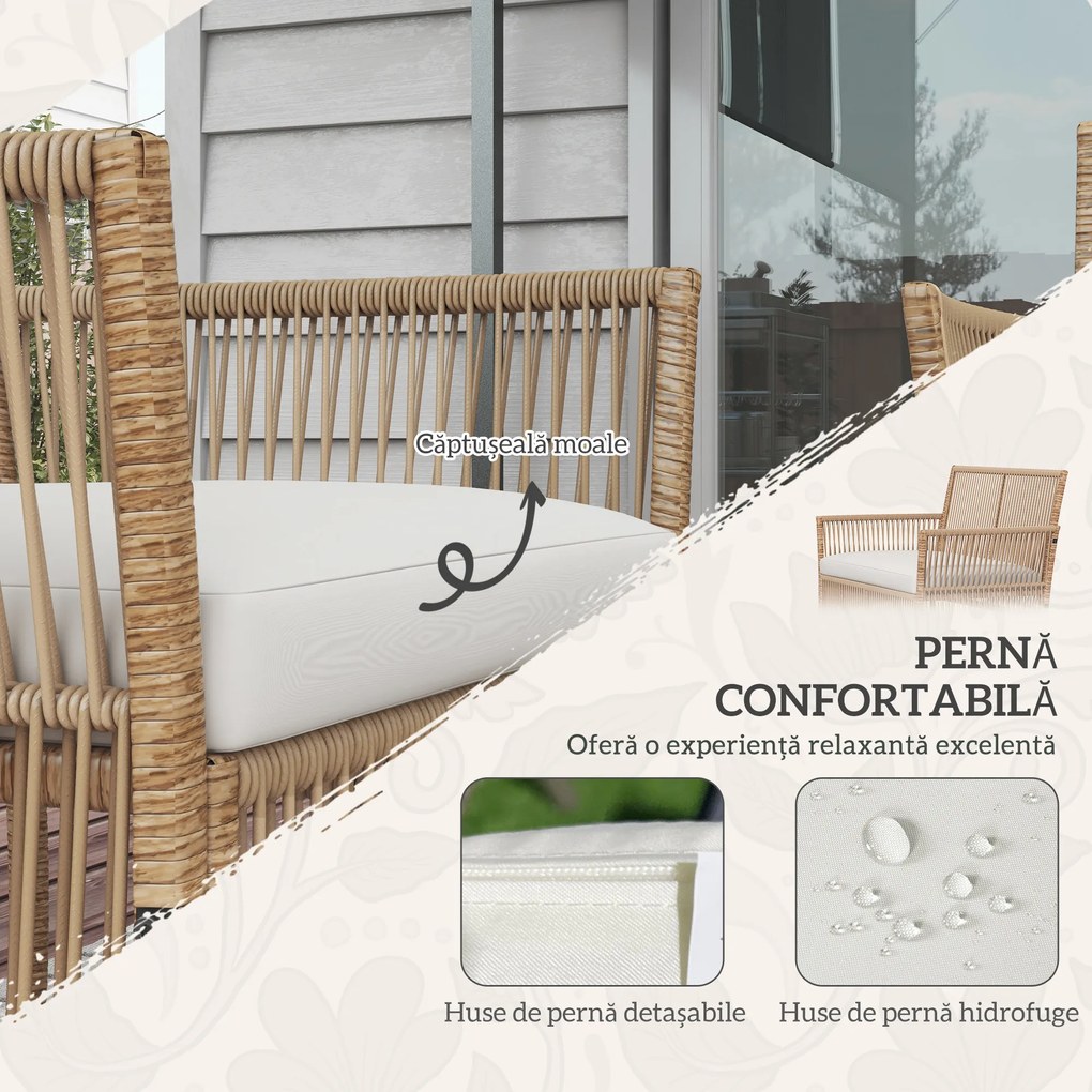 Outsunny Set de Exterior cu 2 Fotolii de Exterior, Canapea de Grădină și Măsuță de Cafea, 56x56x80 cm, Lemn Natural | Aosom Romania