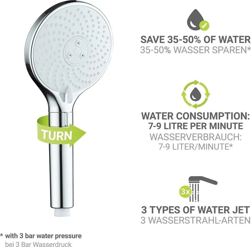 Cap de duș argintiu lucios din plastic ø 12 cm Water Saving – Wenko