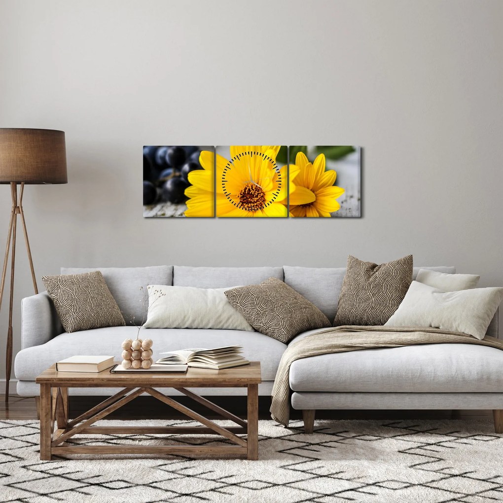 Tablou cu floare galbenă (cu ceas) (90x30 cm)