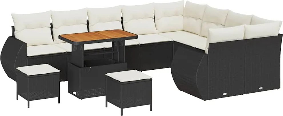 vidaXL Set de canapele pentru grădină cu pernă 12 pcs negru și crem