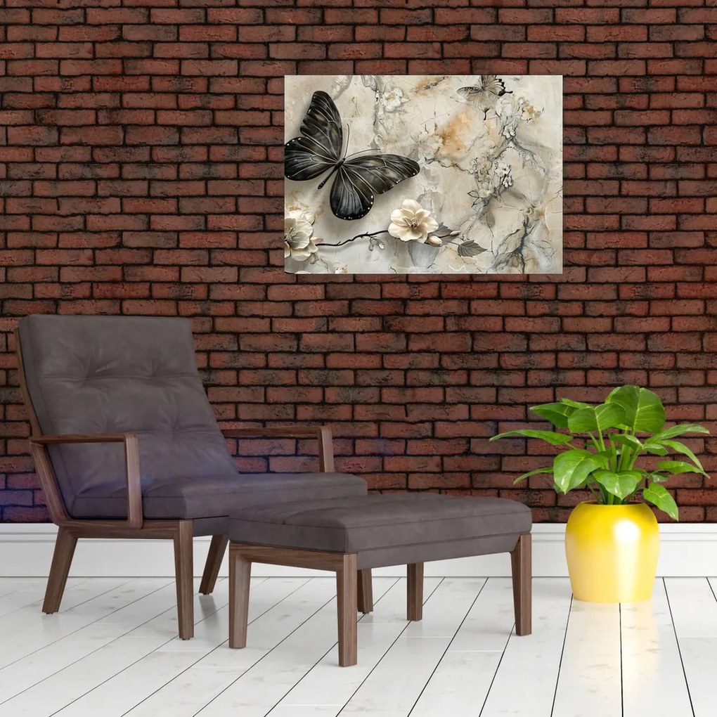 Tablou - Marmură de fundal cu fluturi (70x50 cm)