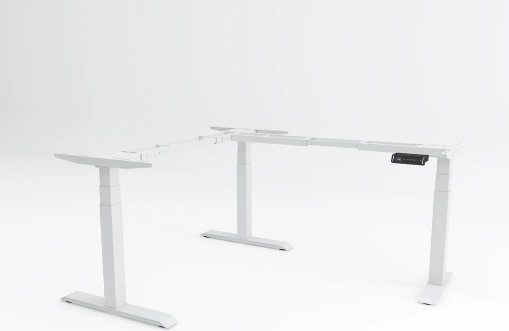 Cadru birou reglabil electric în L, Viva Upgrade, triple motor, 150 kg - Alb