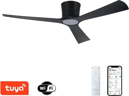 ZEVENTI - Ventilator de tavan AUREX LED, 24 W, 230 V, Wi‑Fi Tuya, negru, cu telecomandă