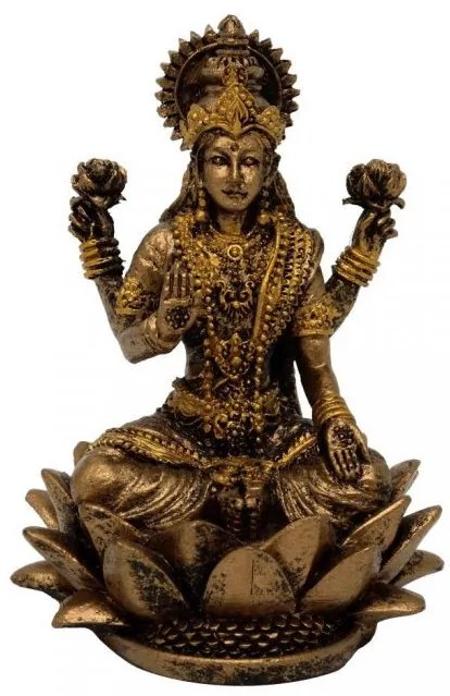 Mini statueta zeita Hindusa Lakshmi, finisaj bronz, 5x7 cm