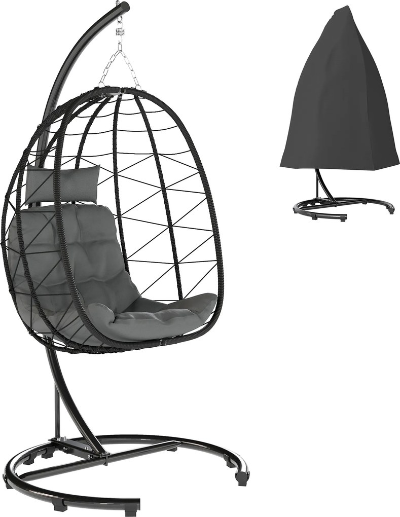 Outsunny Fotoliu suspendat Outdoor Fotoliu suspendat Egg Chair, rezistent la intemperii, incl. perne, 102 cm x 102 cm x 195 cm, Gri închis | Aosom Romania