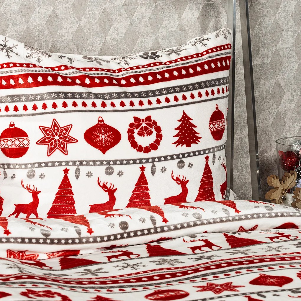Lenjerie pat micro-flanelă Crăciun 4Home Christmas Time, roșu, 160 x 200 cm, 70 x 80 cm