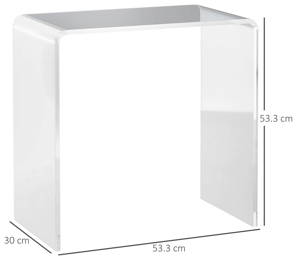 HOMCOM Masă Laterală Acrilică Fără Colturi, Margini Rotunjite, Spațiu Depozitare, 53.3x30.5x53.3cm, Transparent | Aosom Romania