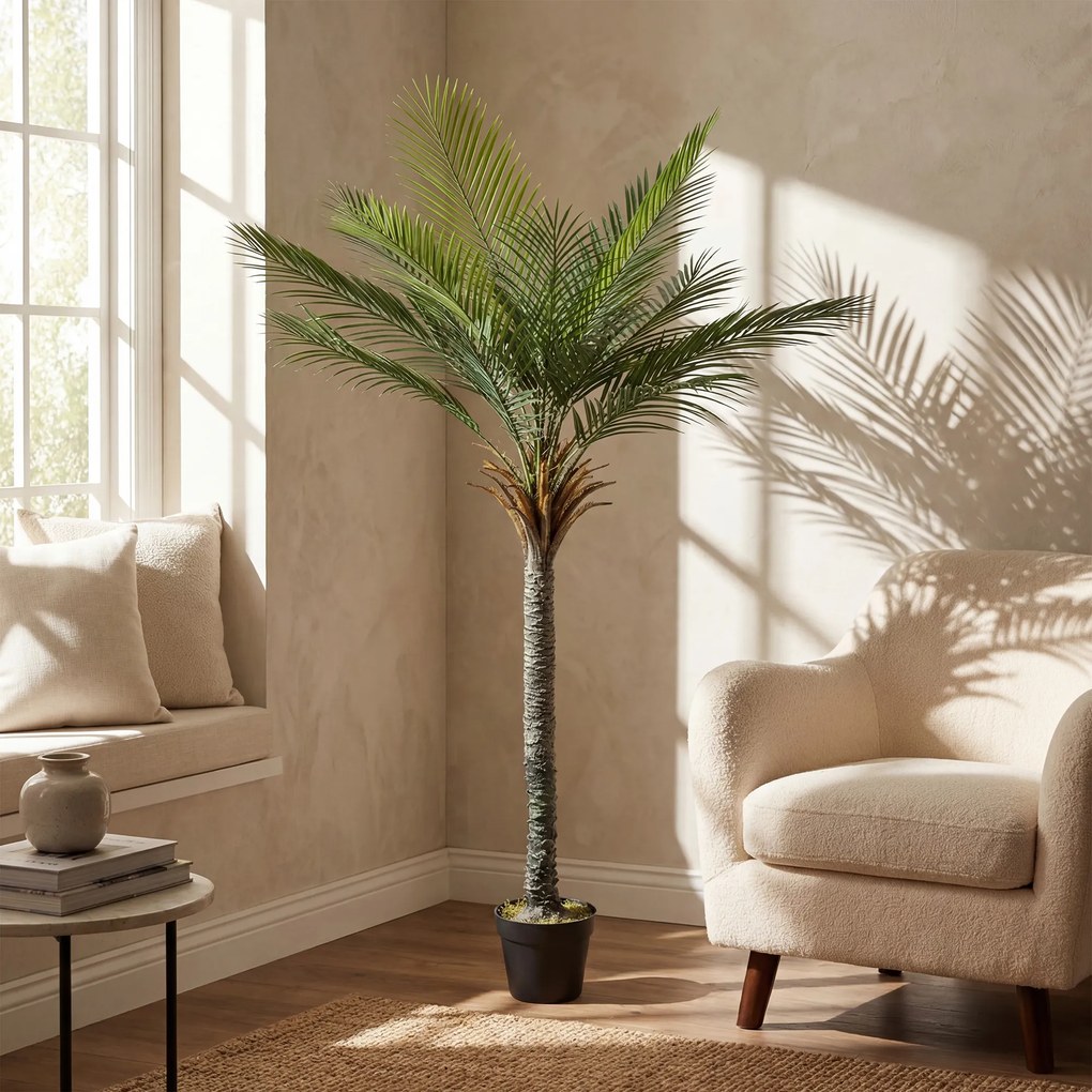 HOMCOM Plantă Artificială Decorativă 180 cm Palmier Artificial cu Ghiveci și Frunze pentru Interior Verde | Aosom Romania