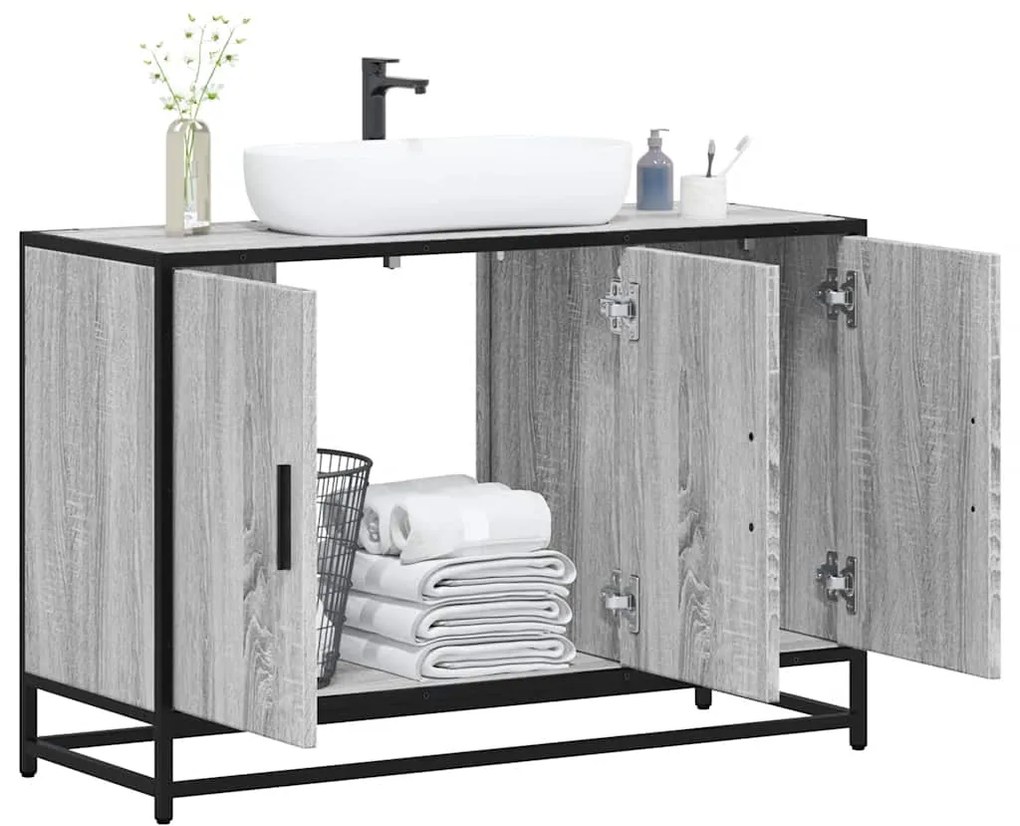 vidaXL Dulap pentru chiuvetă de baie gri Sonoma 90x33x60 cm lemn