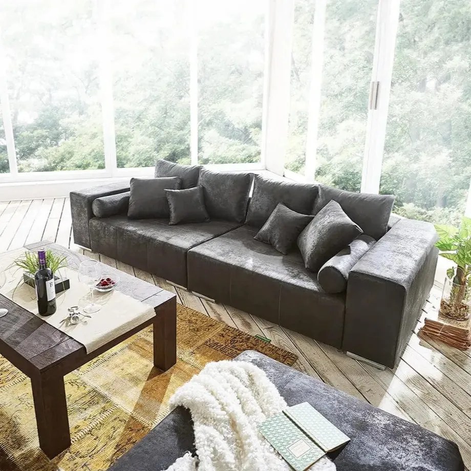 Canapea extensibilă dumonde cu ladă de depozitare si sezut confortabil din spuma high-density, Marbela Madagaskar Grey XXL 295x100 cm