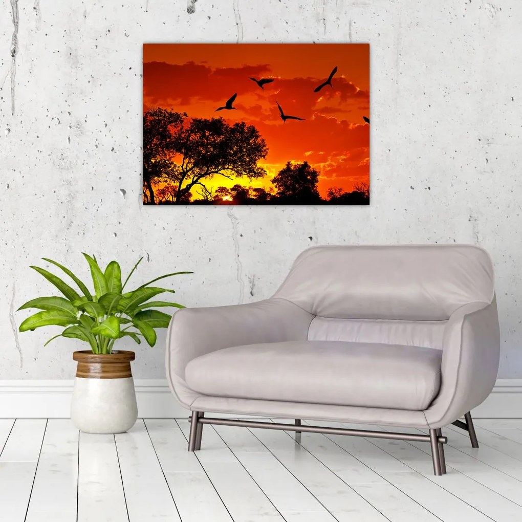 Tablou cu păsări în apus de soare (70x50 cm)