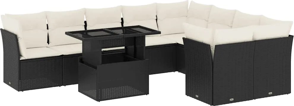 vidaXL Set canapele de grădină cu perne, 10 piese, negru, poliratan