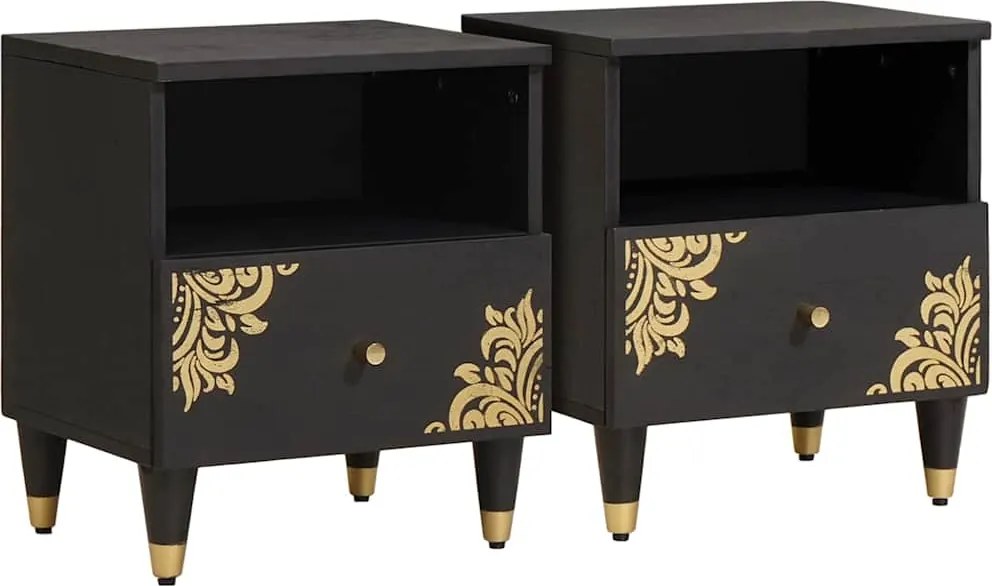 vidaXL Dulap de noapte 2 pcs Negru 40 x 33 x 46 cm Lemn de mango solid