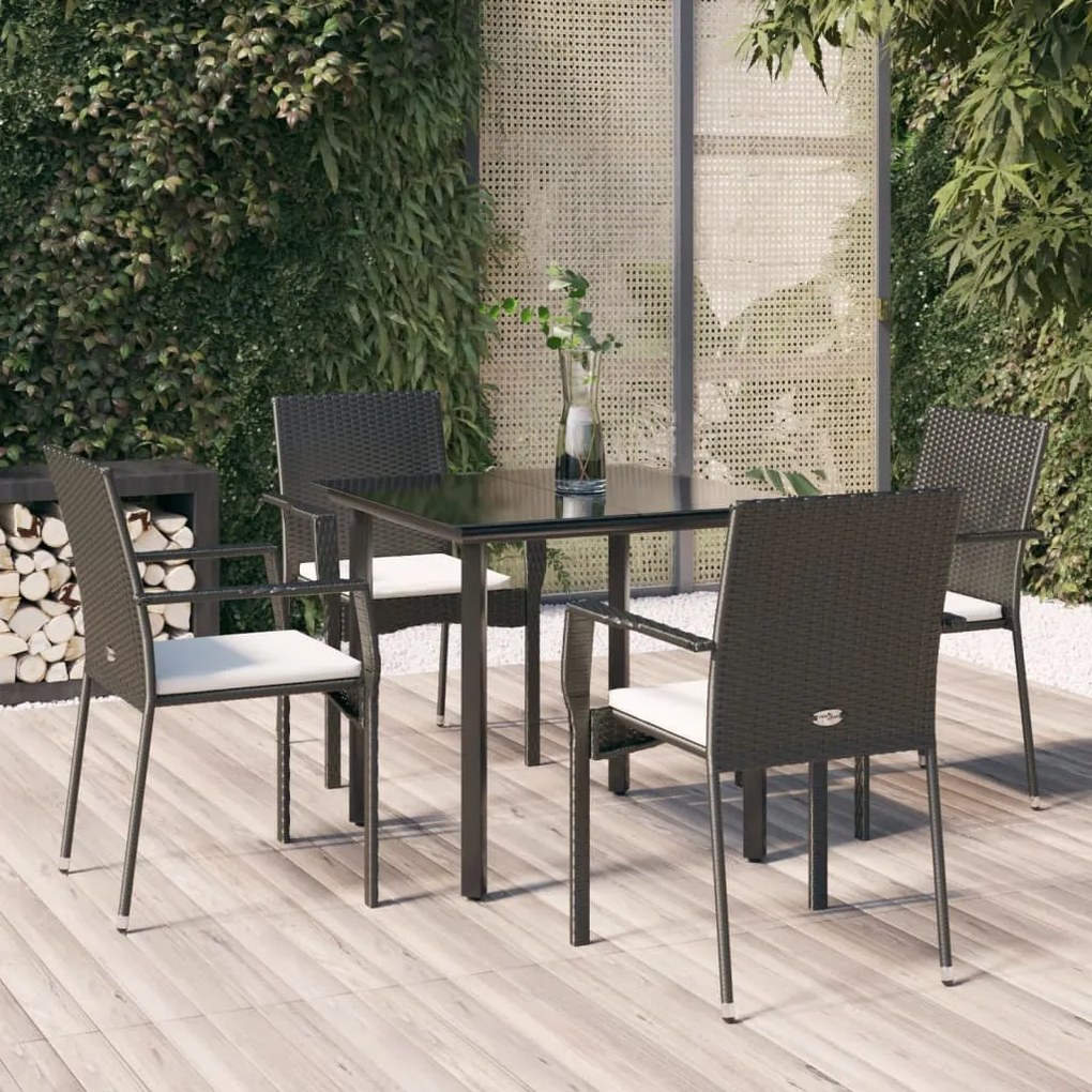 3185120 vidaXL Set mobilier de grădină cu perne, 5 piese, negru, poliratan