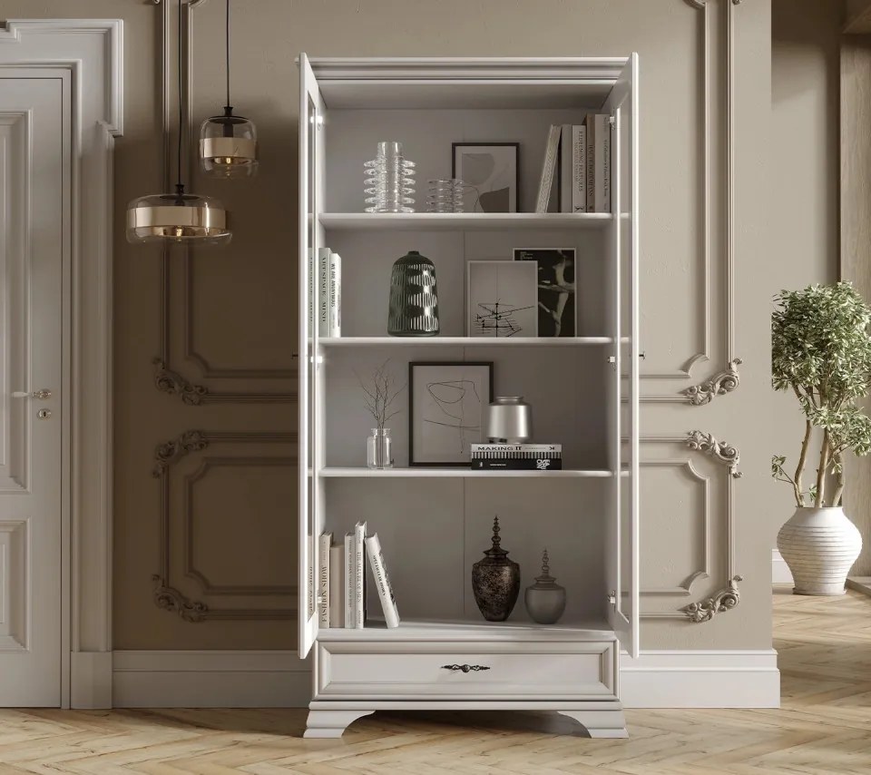 Vitrina Idento, 2 Usi 1 Sertar, H 210 CM, MDF Alb Alpin