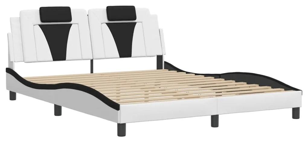 3208109 vidaXL Cadru de pat cu tăblie, alb/negru, 160x200 cm, piele ecologică