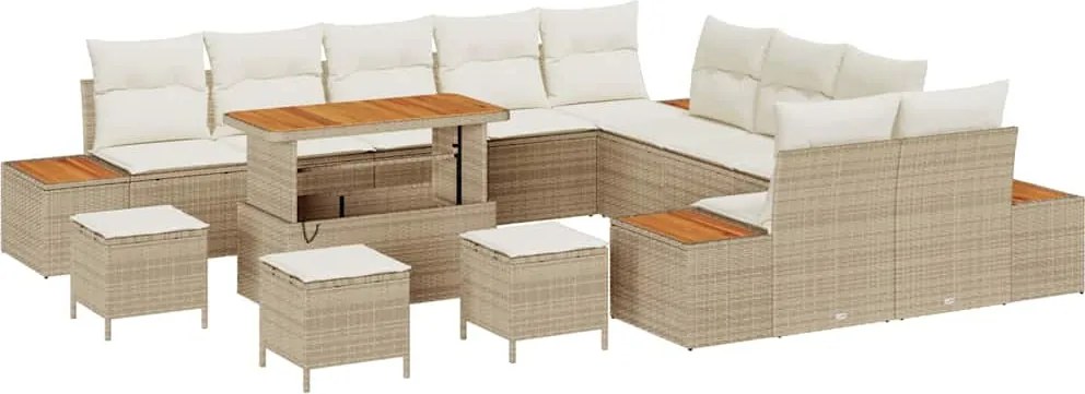 vidaXL Set de canapele pentru grădină 14 pcs Bej poliratan