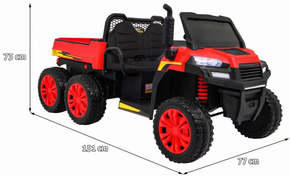 Masinuta Electrica cu acumulator pentru copii NOVOKIDS™ Farmer Beast Buggy, 6 roti, 2 locuri, Cu remorca si faruri luminoase, Roti din Cauciuc EVA,