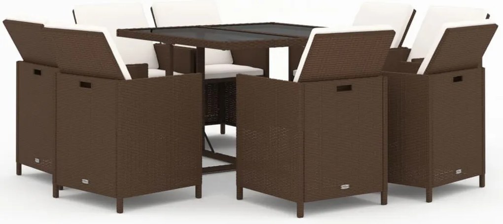 vidaXL Set mobilier de grădină cu perne, 9 piese, maro, poliratan