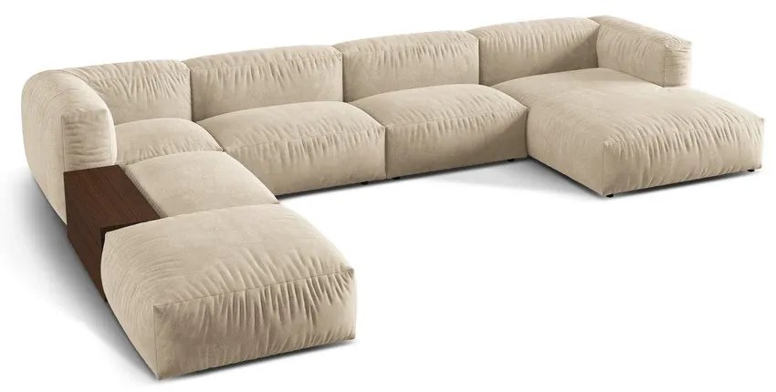 Colțar modular bej cu tapițerie din catifea (cu colț pe partea stângă/în formă de "U") Martina – Micadoni